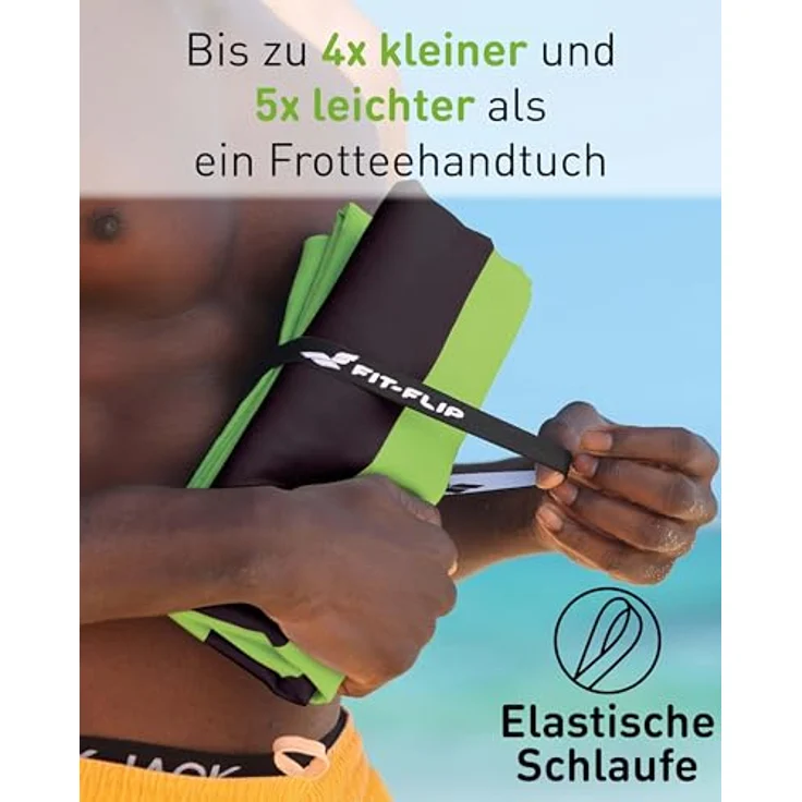 Fit-Flip Strandtuch XXL Mikrofaser, leicht, schnelltrocknend, 100% recyceltes Handtuch, Grün-Dunkelgrau gestreift, 200x90cm – Bild 5