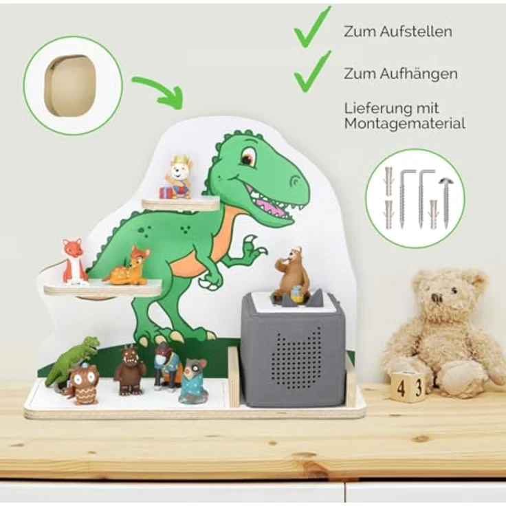 stadtecken Kinder Regal für Musikbox I Geeignet für die Toniebox und ca. 50 Tonies I Perfekte Aufbewahrung für Kinderzimmer I zum Aufstellen oder Aufhängen (T-Rex, Mittel) – Bild 10