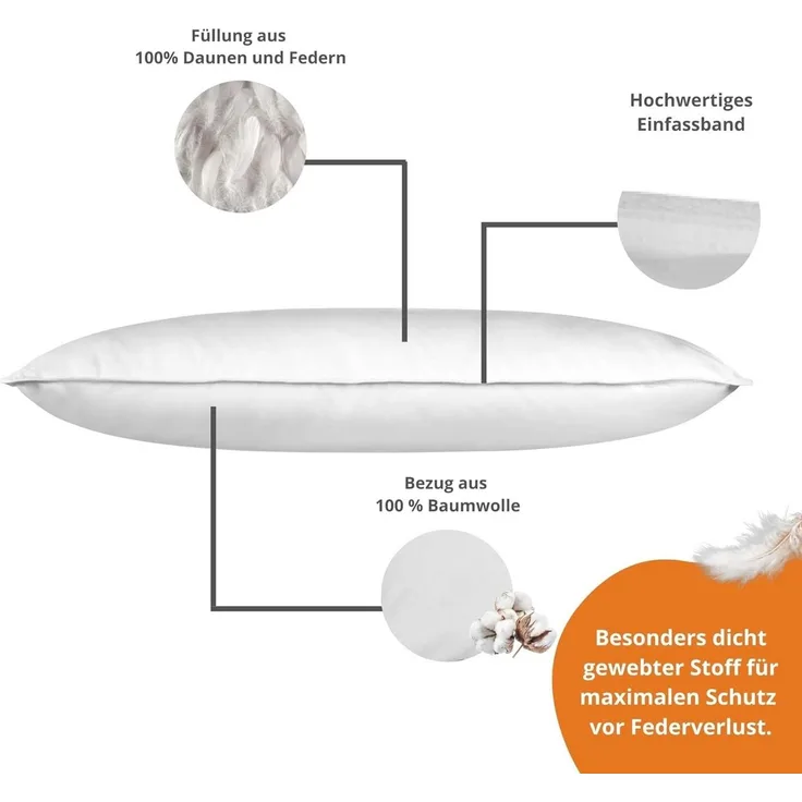 sleepling Federkissen, Füllung: Daunen- und Federn, Bezug: 100% Baumwolle, Seitenschläfer, Rückenschläfer, Bauchschläfer, einzeln oder als Set