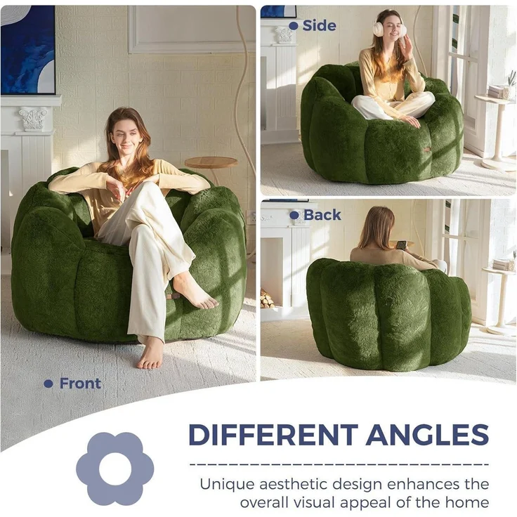 Sitzsack Memory Foam Füllung Kunstfell XXL Oliv 105*105*78 – Bild 3
