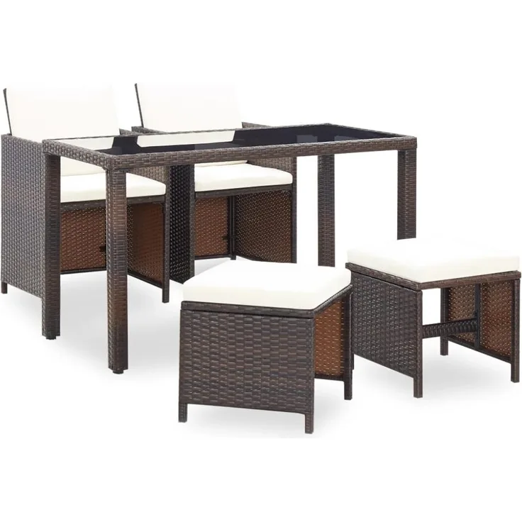 vidaXL 5-tlg. Garten-Essgruppe mit Auflagen Poly Rattan Braun 42525
