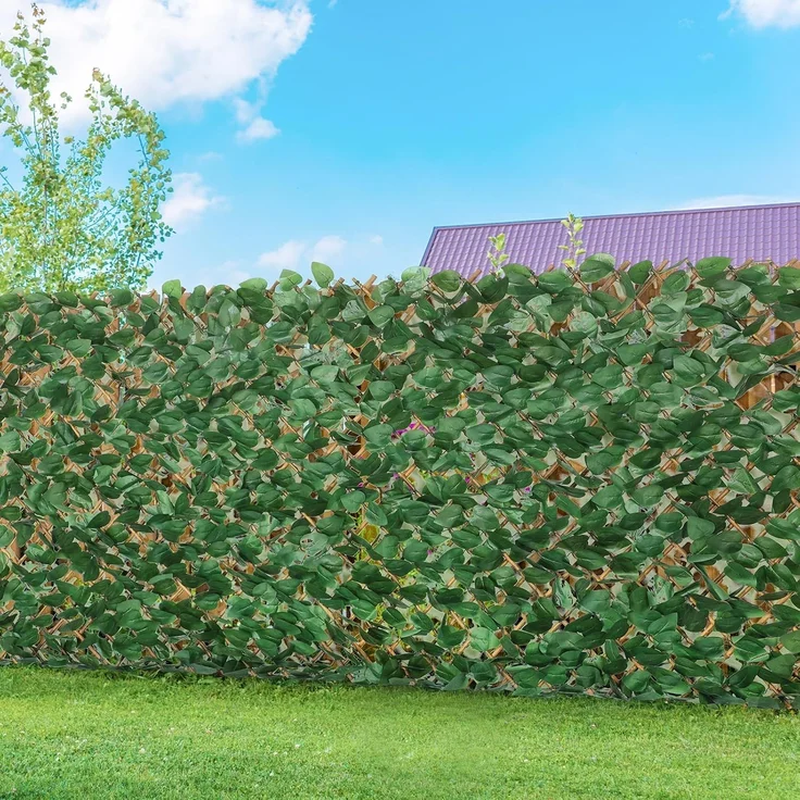 Erweiterbarer Gitterzaun aus Weide mit künstlichem Blattwerk aus Apfelblätter – 100x200cm flexibel ausziehbar – Sichtschutz und Dekoration für Wohnzimmer, Garten, Balkon und Terrasse – Bild 6