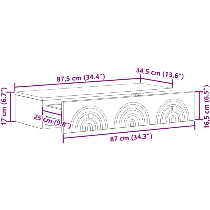 vidaXL Wandmontierter Beistelltisch Weiß 87,5 x 34,5 x 17 cm 898155 – Bild 9
