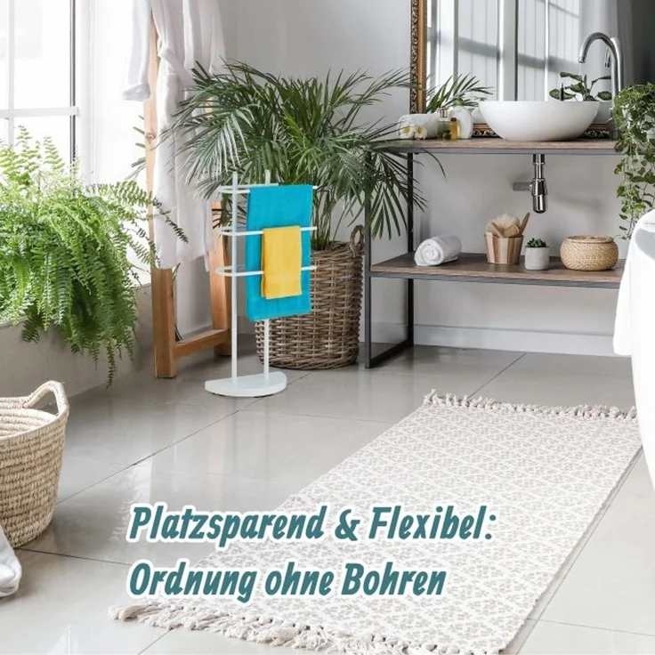 Relaxdays Weißer Handtuchständer mit 3 Stangen – Bild 2