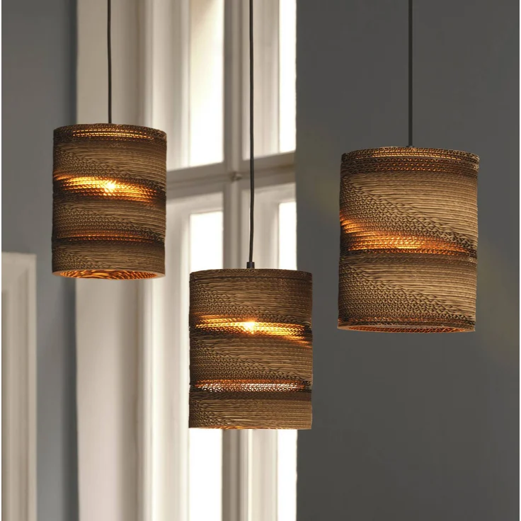 OSRAM Hängelampe CYLINDER 3-flg., Pendelleuchte aus brauner Wellpappe, Ø 20 cm, E27 Fassungen