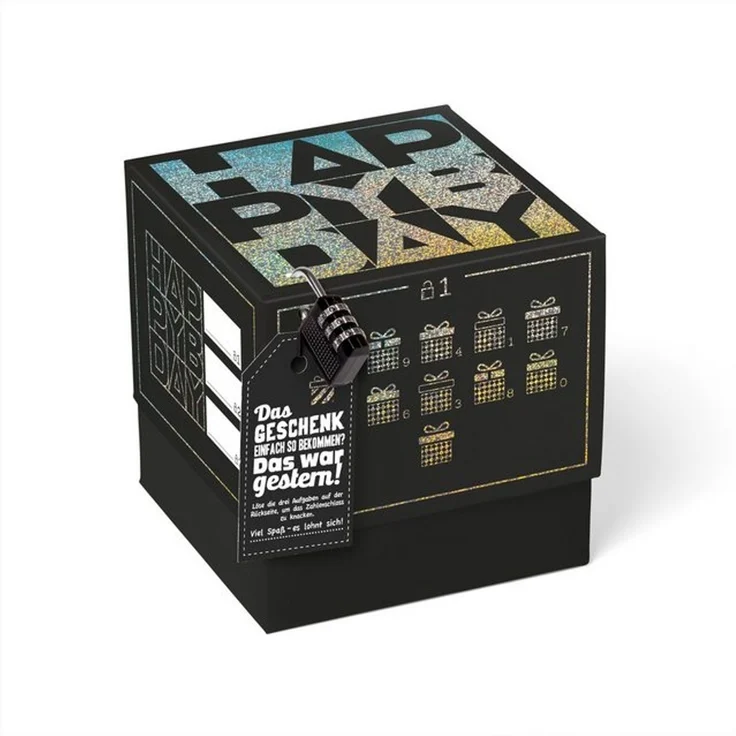 SURPRISA Geschenkbox Rätsel-Geschenkbox Happy Birthday mit Glitzer, originelle Geburtstagsbox mit Zahlenschloss zum Geburtstag – Bild 4