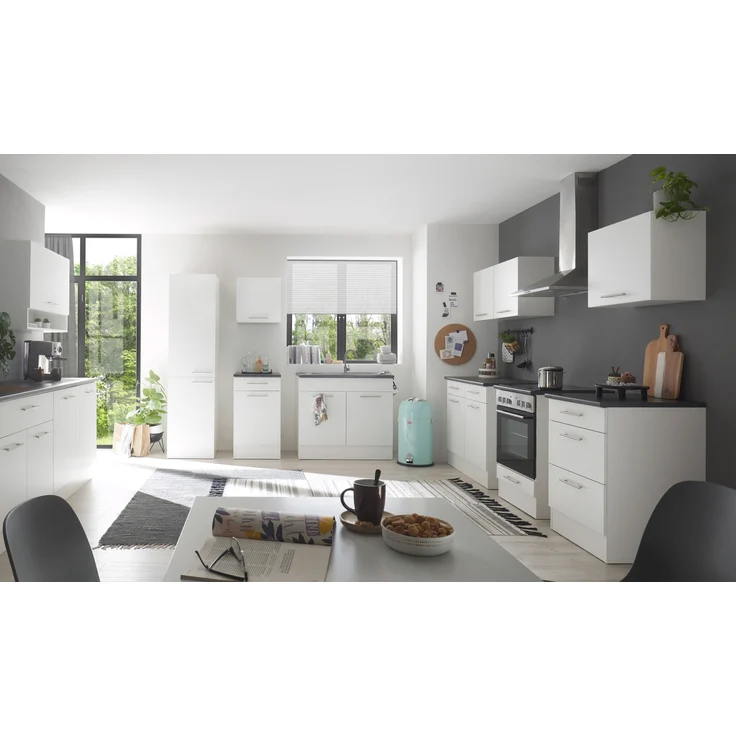 EDDY Moderner Schubladenschrank Küche in Weiß matt, Metallic Grau - Geräumiger Küchenunterschrank mit viel Stauraum - 60 x 90 x 60 cm (B/H/T) – Bild 3