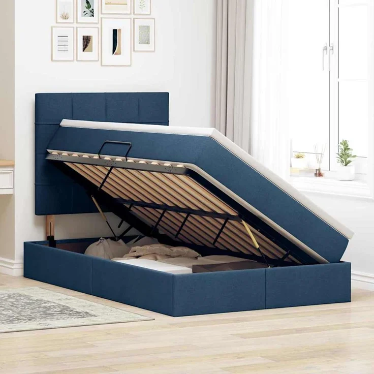 vidaXL LED-Speicherbett mit Matratze Blau 120 x 190 cm Stoff 3372407 – Bild 4