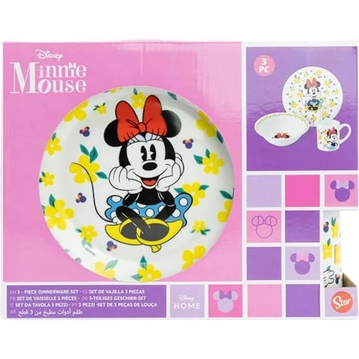 Disney Minnie Mouse Kinder Geschirr Set Keramik 3 teilig Teller Schüssel Becher in Geschenkbox – Bild 2