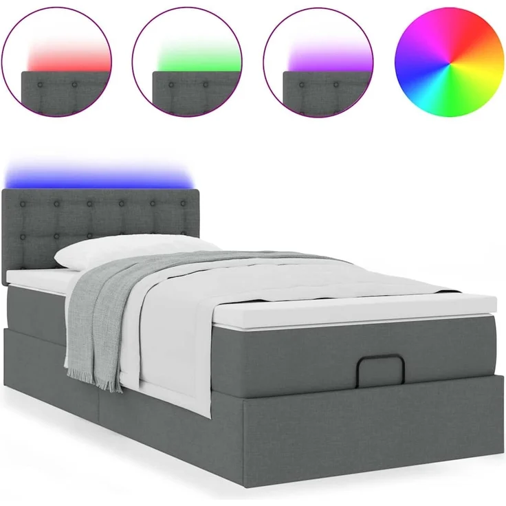 vidaXL Ottoman-Bett mit Matratze & LEDs Dunkelgrau 100x200 cm Stoff 3312451 – Bild 4