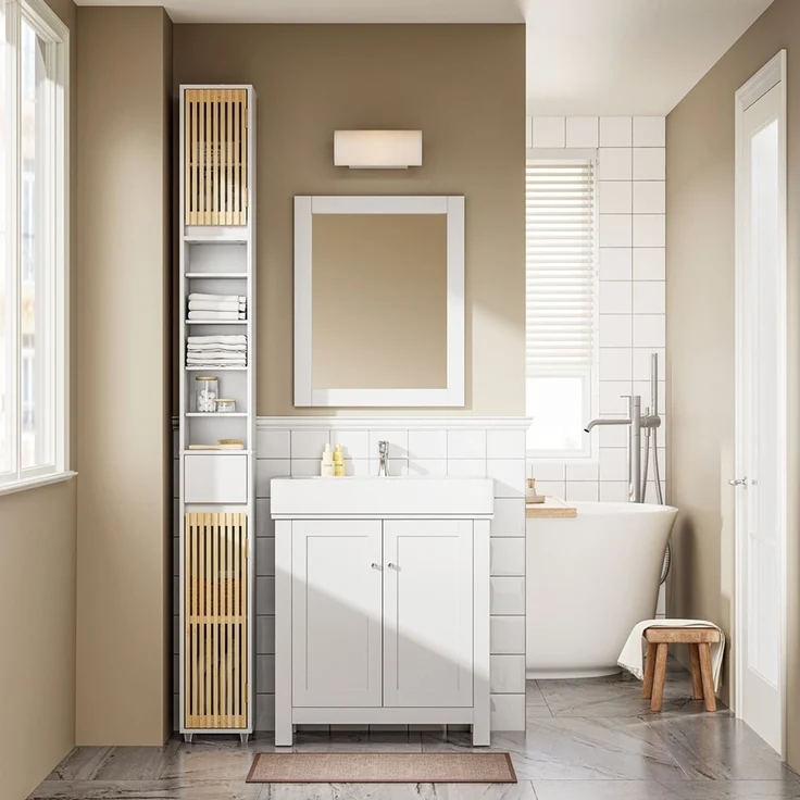 SoBuy BZR34-BW Badezimmer-Hochschrank, MDF, Lackiert, Weiß, 20 x 180 x 20 cm – Bild 4