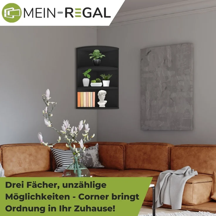 Coemo Eckregal Corner 60 aus Holz 3 Etagen Schwarz – Bild 2
