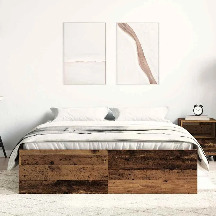 vidaXL Bettgestell ohne Matratze Altholz-Optik 135x190cm Holzwerkstoff 3329315 – Bild 3