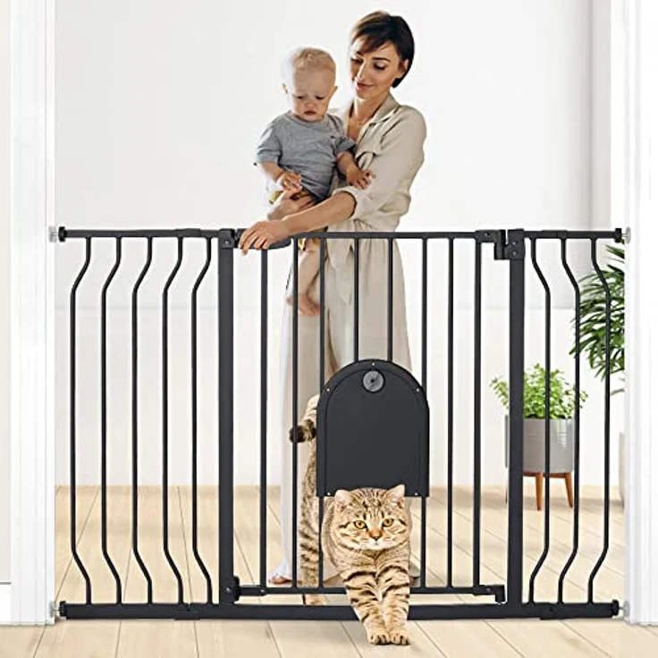 COMOMY Türschutzgitter für Babys, Treppenschutzgitter Ohne Bohren, für Breiten 75-123cm, Schließt Automatisch, Einhändiges Öffnen, Doppelter Schließmechanismus, Anti-Pinch-Drehpunkt-Design, Schwarz – Bild 2
