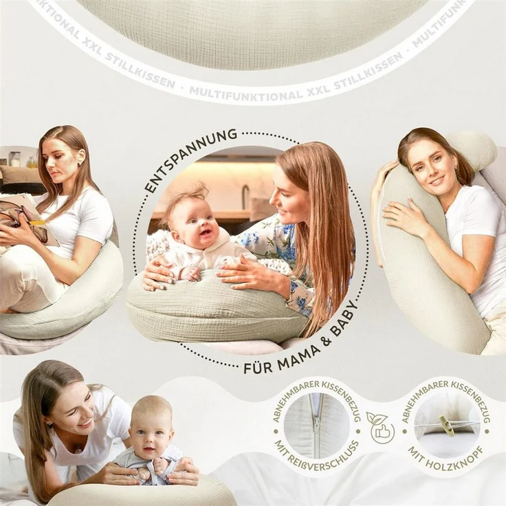 sei Design Stillkissen XXL Musselin Bezug 190x30 Stillkissenbezug 100% Bio-Baumwolle Schwangerschaftskissen Seitenschläferkissen Komfortkissen Erwachsene Baby Kissen – Bild 2