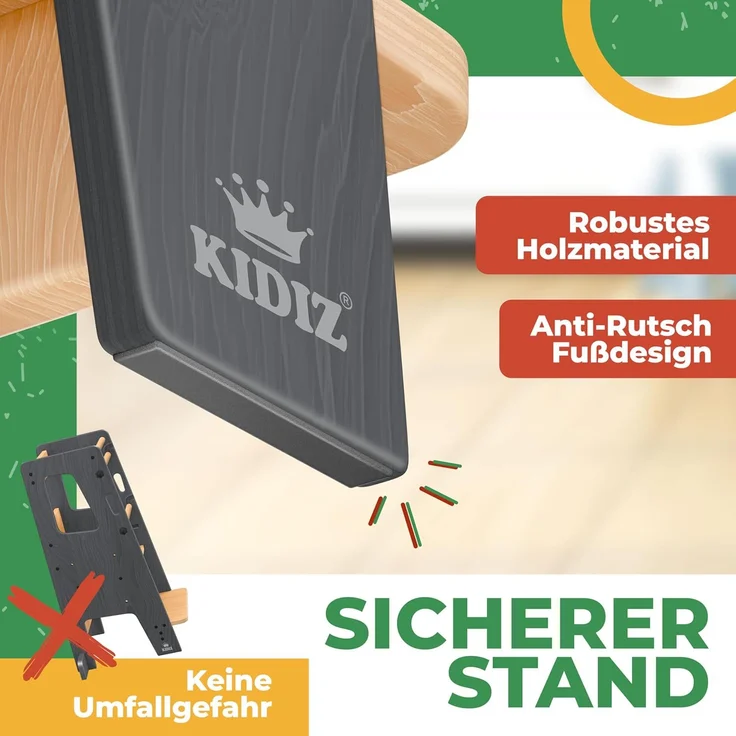 KIDIZ® Lernturm für Kinder ab 1 Jahr inkl. Lernuhr | 3-stufig Höhenverstellbarer Tritthocker aus Kiefernholz | spielerisch motorische Fähigkeiten fördern Montessori Learning Tower bis 50 kg belastbar Anthrazit / Hellbraun – Bild 7