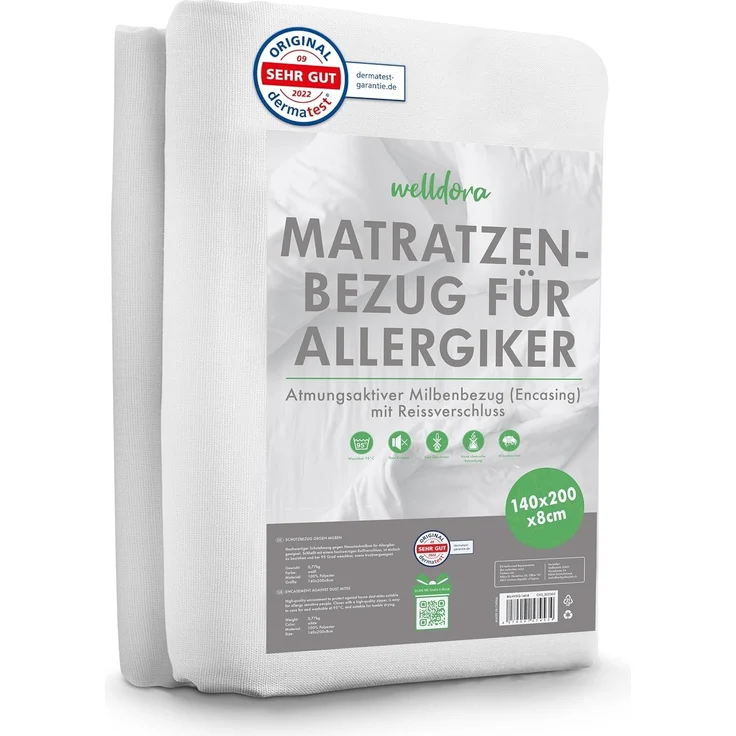 Encasing Premium Milbenbezug Matratzen ǀ Allergiker Matratzenschoner Welldora, fachärztlich getestet, Allergiker Bettwäsche mit Reissverschluss 360° – Bild 1