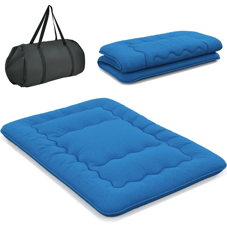 140 x 200 cm Japanische Futon Matratze mit Waschbarem Bezug & Tragetasche Tatami-Matte Blau