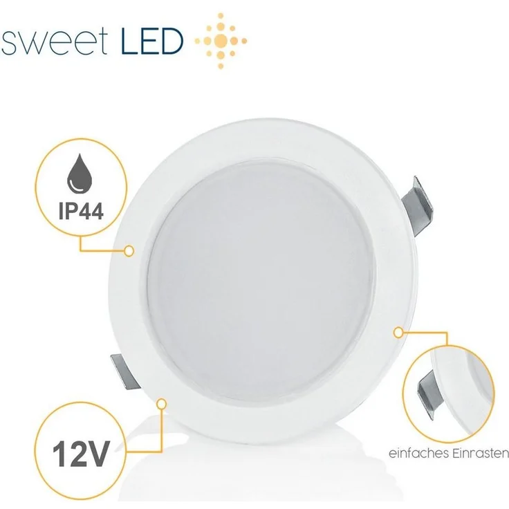 Sweet LED LED Einbaustrahler 4er Set 3,5 W Möbelleuchten IP44 weiß 12 V, spritzwassergeschützt, LED fest integriert, 6500K - kaltweiß, Vitrinenbeleuchtung, Möbeleinbaustrahler – Bild 2