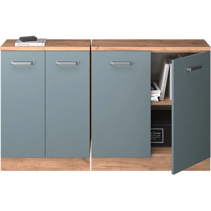 Küchenschrank für Dachschrägen R-Line Blau-Grau 140 cm 2er Set Schrankkorpuss 60 cm Tiefe Vicco – Bild 5