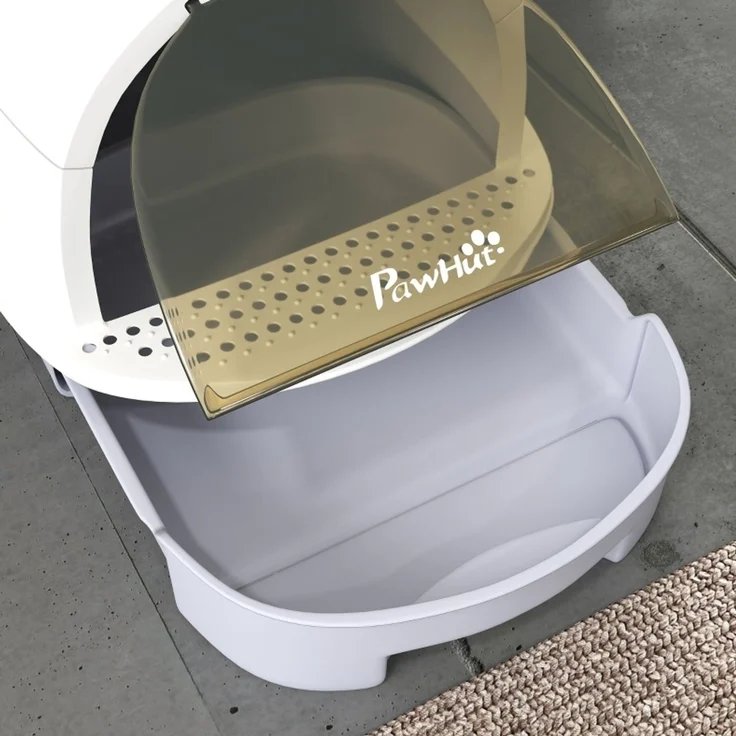 Katzentoilette 40,5 x 52 x 39 cm mit Deckel, Bodenschublade und Streuschaufel – Grau – Bild 6