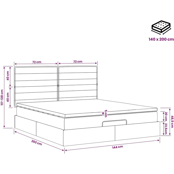 vidaXL Ottoman Bett mit Matratze Dunkelbraun 140 x 200 cm Stoff 3457414 – Bild 12