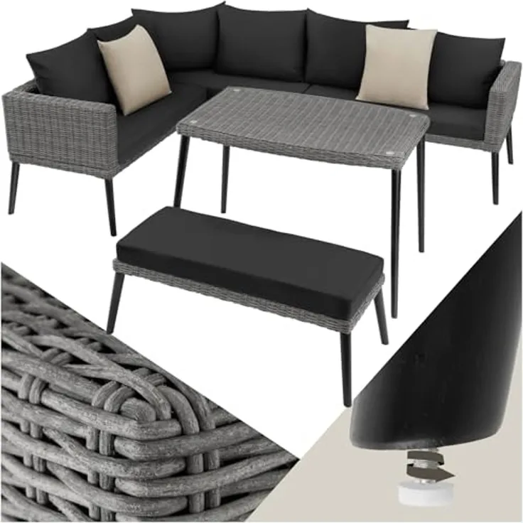 tectake Loungeset Rattan Lounge, (Set, 3-tlg), mit Aluminiumgestell