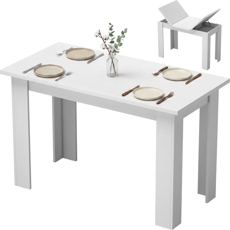 MELAYR, Esstisch mit verstecktem Stauraum, rechteckiger Küchentisch mit Seitenfächern, Weiß, 120 x 60 x 75.5 cm – Bild 2