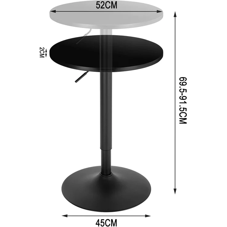 WOLTU Bartisch Stehtisch, höhenverstellbarer Tisch 69,5-91,5 cm, multifunktionaler Partytisch in Wohnzimmer Küche Balkon, Bistrotisch aus MDF Metall, Schwarz, BT35sz – Bild 3