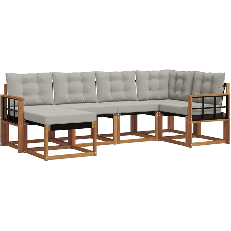 vidaXL Outdoor-Sofagarnitur 6 stk. 6-Sitzer Natur und Hellgrau 3368838 – Bild 2