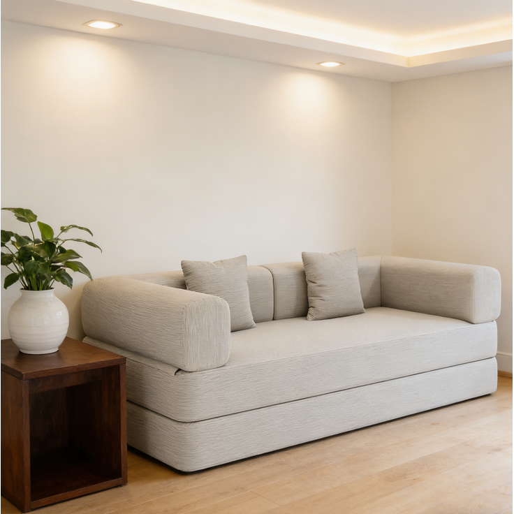 DESVIAE Schlafsofa 3-Sitzer klappbar aus Cord in Offwhite, 200 x 100 x 70 cm – Bild 8