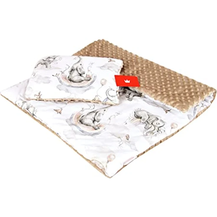 Kinderdecke BABYLUX Babydecke MINKY 2Set Kuscheldecke Decke 75 x 60cm Kinderwagen, BabyLux, MP127 - Beige + Elefanten – Bild 3