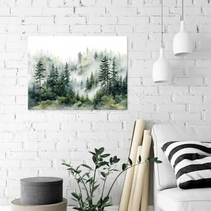 WallArena Leinwand Bilder Wald 40x30 cm, modernes Wandbild auf Premium Canvas mit beeindruckender Farbtiefe, aufhängefertig und UV-beständig – Bild 2