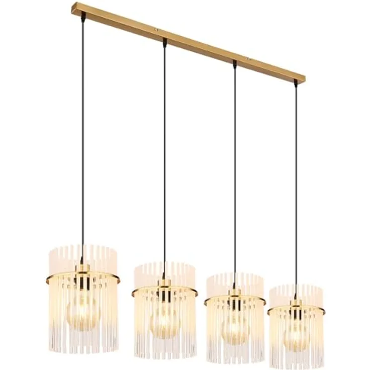 Globo Lighting GORLEY Hängeleuchte, goldfarben matt, 4x E27, elegante Metall-Pendelleuchte mit Glasstäben
