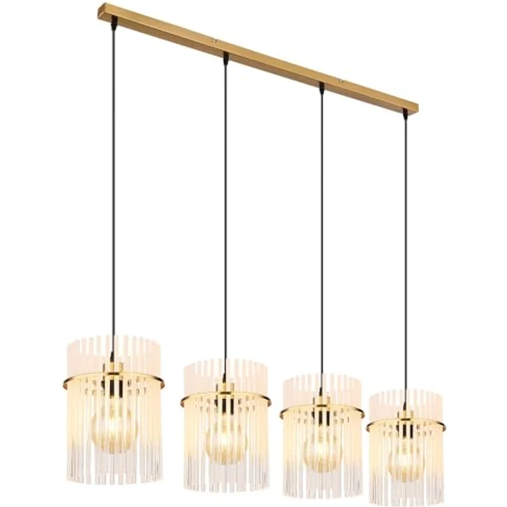 Globo Lighting GORLEY Hängeleuchte, goldfarben matt, 4x E27, elegante Metall-Pendelleuchte mit Glasstäben – Bild 1