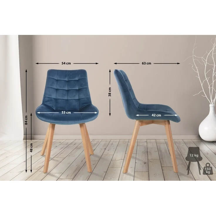 CLP 2er Set Esszimmerstühle Brook mit Samtbezug,blau – Bild 8