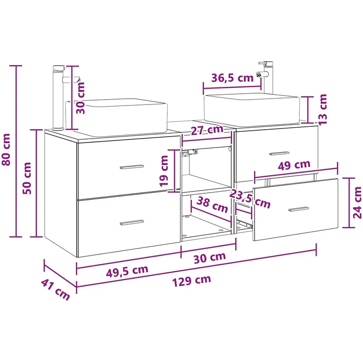 vidaXL Badezimmerschrank-Set 3 stk. Geräucherte Eiche 129 x 41 x 80 cm 3405823 – Bild 12