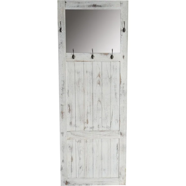 Garderobe Wandgarderobe mit Spiegel Wandhaken 180x65x7cm, Shabby-Look, Vintage ~ weiß