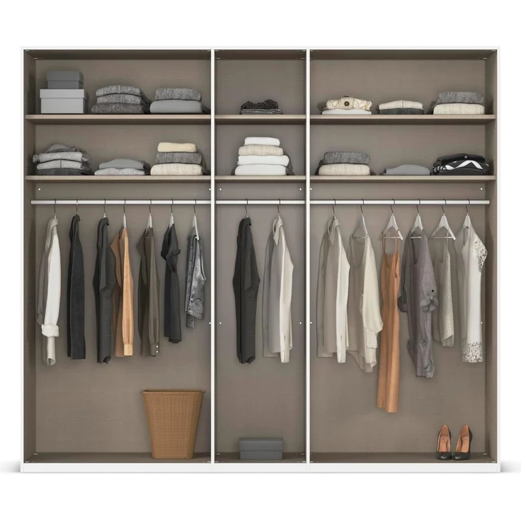 Rauch Möbel Alabama, Kleiderschrank, Garderobenschrank, 5-türig, Spiegel, Zubehör Basic, 3 Kleiderstangen, 6 Einlegeböden, Farbe Beige, Griff Grau metallic, 226 x 229 x 54 cm – Bild 6