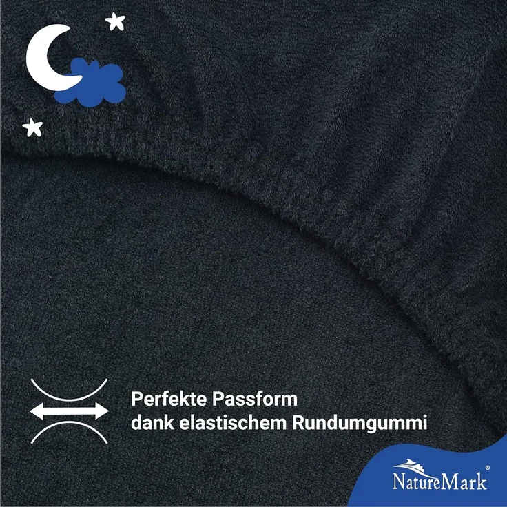 NatureMark Spannbettlaken Frottee Spannbettlaken, 80% Baumwolle / 20% Polyester, Gummizug: rundum, (2 Stück), 2er Set Kinder Spannbettlaken Frottee, Spannbetttuch 80% Baumwolle / 20% Polyester, für Babybett und Kinderbett, 70x140 cm - Schwarz – Bild 3