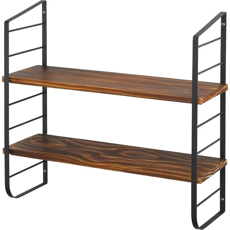 Wandregal 2 Böden Holz MDF Hängeregal Metall naturfarben/schwarz 60cm mDesign – Bild 1