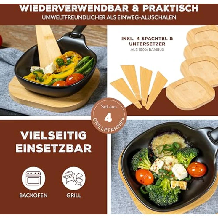 bremermann Grillpfanne Grillpfännchen 4er inkl. Bambus-Untersetzern und Bambus-Schabern – Bild 4
