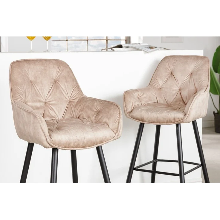 riess-ambiente Barhocker MILANO champagner / schwarz (Einzelartikel, 1 St), Samt · Metall · Stuhl mit Lehne · Chesterfield Steppung – Bild 2