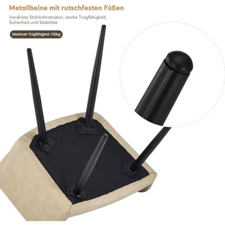 TUKAILAI Esszimmerstühle 2er Set aus Kunstleder, Küchenstuhl Polsterstuhl mit Offener Rückenlehne,Armlehnen,Gepolstertem Sitz, Metallbeinen, Stühle für Wohnzimmer,Esszimmer,Küche – Bild 8