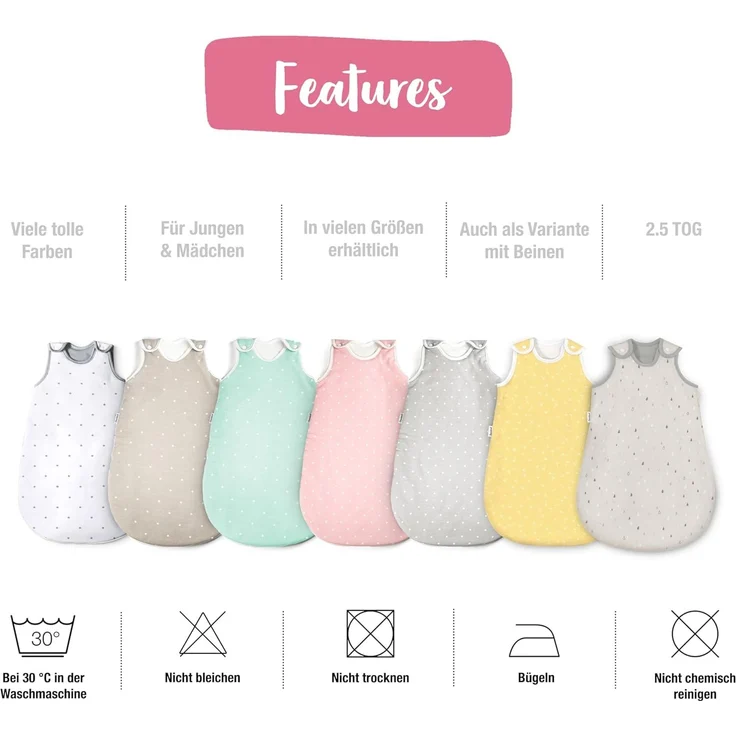 Ehrenkind® Babyschlafsack | Schlafsack Rund 2.5 TOG | Bio-Baumwolle | Ganzjahres Schlafsack Baby Gr. 62/68 Farbe Beige Pusteblume | Oeko-Tex | Schlafsack winter und Sommer – Bild 6