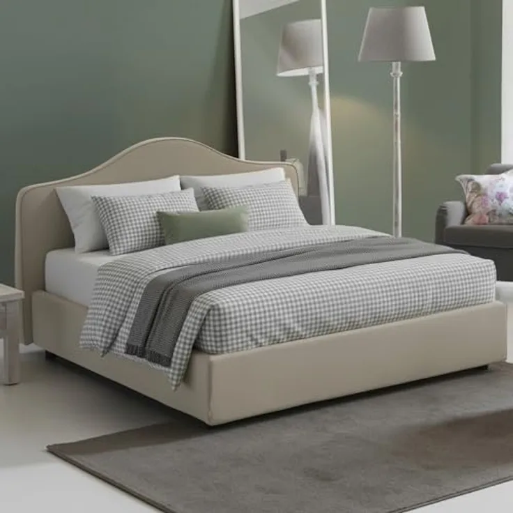 Talamo Italia - Annunziata Doppelbett, Bettkasten mit Stoffbezug, 100 % Made in Italy, Öffnung vorne, inklusive Matratze 160 x 190 cm, Taupe