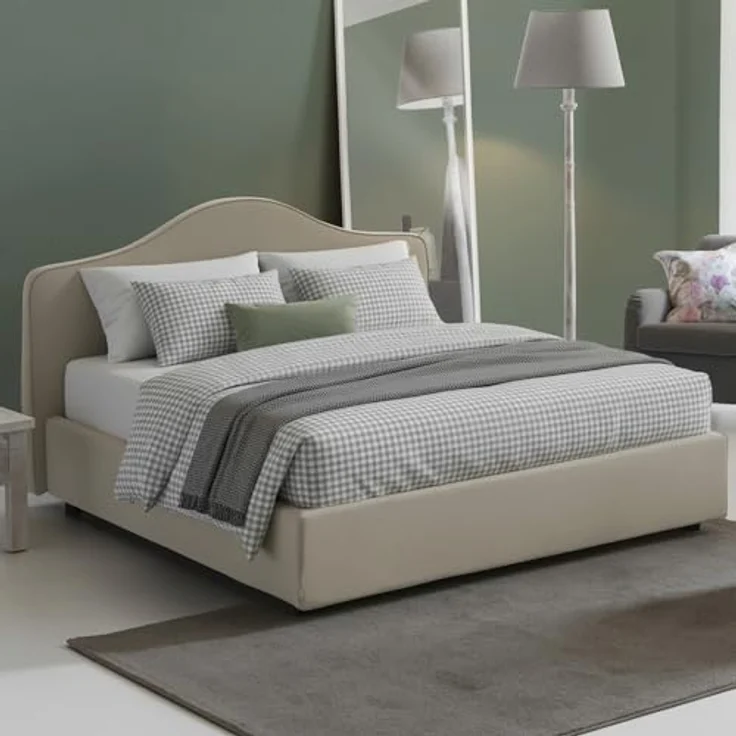 Talamo Italia - Annunziata Doppelbett, Bettkasten mit Stoffbezug, 100 % Made in Italy, Öffnung vorne, inklusive Matratze 160 x 190 cm, Taupe – Bild 1