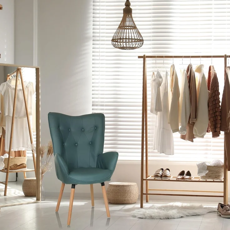 hjh LIVING Ohrensessel in Velour-Optik HAVENIO I Sessel für Wohnzimmer Schlafzimmer, Polsterstuhl mit Holzbeinen, Stoff Mint – Bild 4