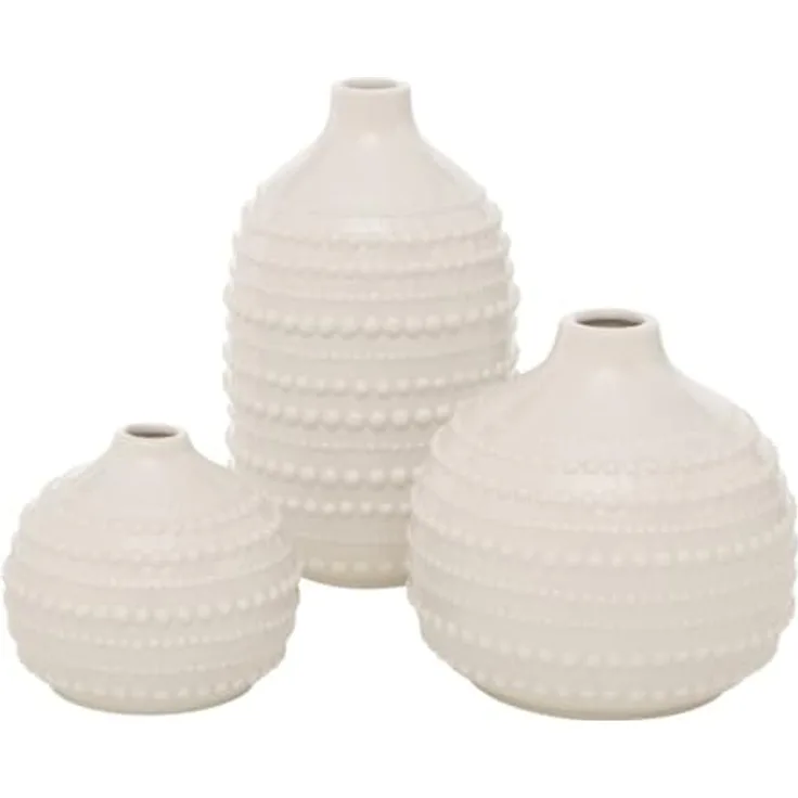 Boltze Home Deko-Vasen MERUNA, 3er-Set, Porzellan in Weiß, unterschiedliche Höhen (10 cm, 21 cm, 46 cm) mit geprägter Glasur