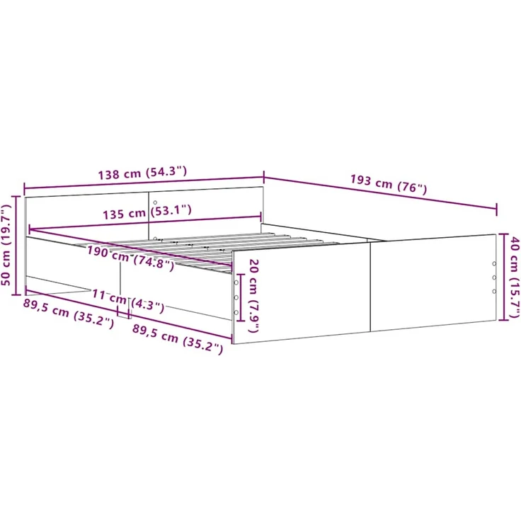 vidaXL Bettgestell ohne Matratze Schwarz Eichen-Optik 135x190 cm 3329325 – Bild 11